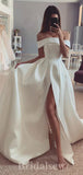 A-line Elegant Satin Simple Off the Shoulder Dream Vintage Long Wedding Dresses WD406