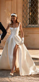 A-line Elegant Satin Vintage Dream Beach Slit Long Wedding Dresses, Bridal Gown WD464