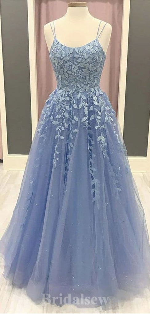A-line Elegant Spaghetti Straps Blue Popular Fashion Long Party Evening Prom Dresses PD1273