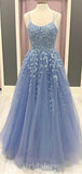 A-line Elegant Spaghetti Straps Blue Popular Fashion Long Party Evening Prom Dresses PD1273