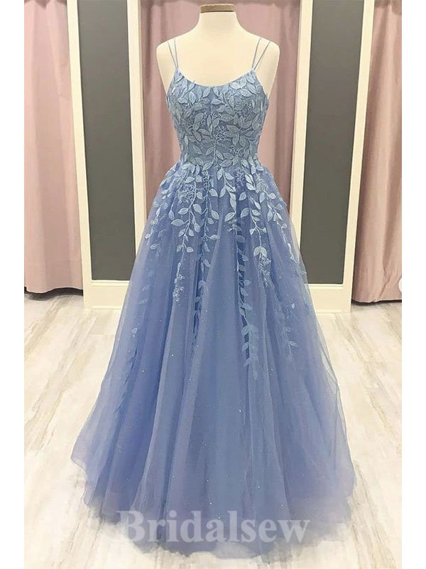 A-line Elegant Spaghetti Straps Blue Popular Fashion Long Party Evening Prom Dresses PD1273