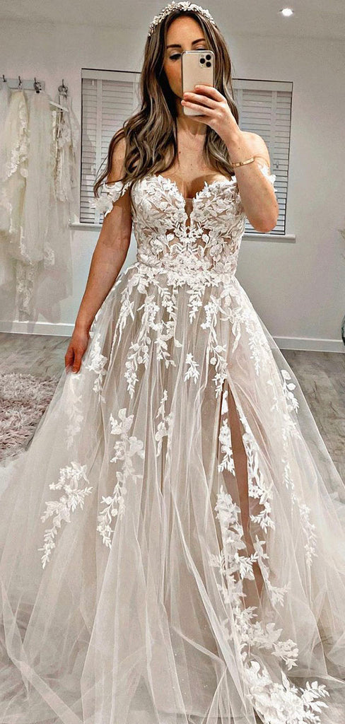 A-line Elegant Vintage Lace Romantic Beach Long Wedding Dresses WD157 bridalsew A-line Elegant Vintage Lace Romantic Beach Long Wedding Dresses WD157 bridalsew