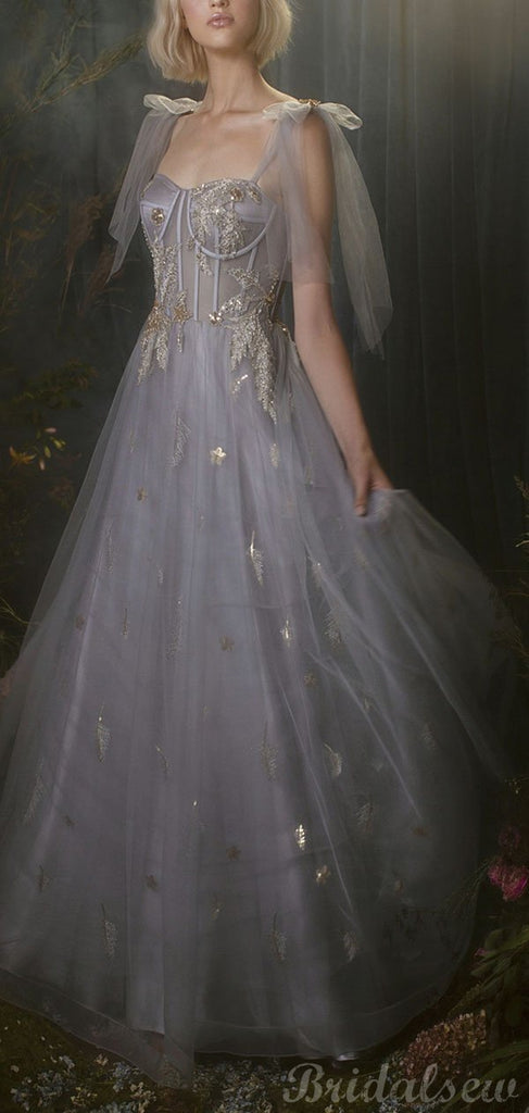 A-line Fairy Tulle Vintage Long Modest Prom Dresses, Evening Dress PD157