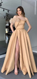 A-line Fashion Elegant Slit Satin Black Girls Slay Women Long Evening Prom Dresses PD587