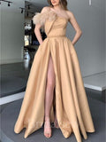 A-line Fashion Elegant Slit Satin Black Girls Slay Women Long Evening Prom Dresses PD587
