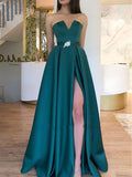 A-line Fashion Women Elegant Strapless Satin Simple Long Prom Dresses PD174