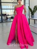A-line Fuchsia Popular One Shoulder Satin New Fashion Long Elegant Party Prom Dresses PD1172