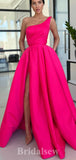 A-line Fuchsia Popular One Shoulder Satin New Fashion Long Elegant Party Prom Dresses PD1172