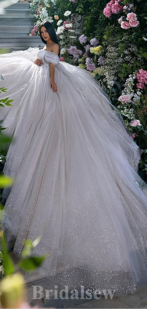 A-line Glitter Off Shoulder Gorgeous Vintage Dream Beach Long Wedding Dresses, Bridal Gown WD520