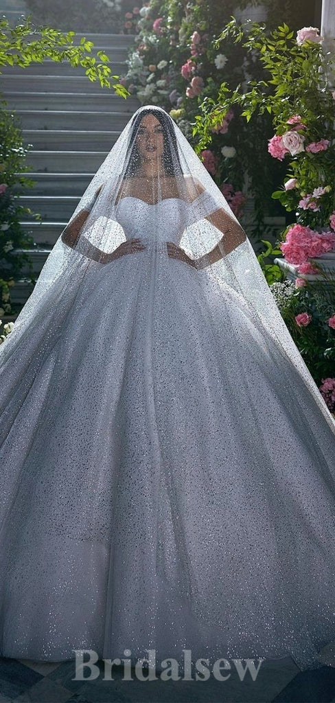A-line Glitter Off Shoulder Gorgeous Vintage Dream Beach Long Wedding Dresses, Bridal Gown WD520