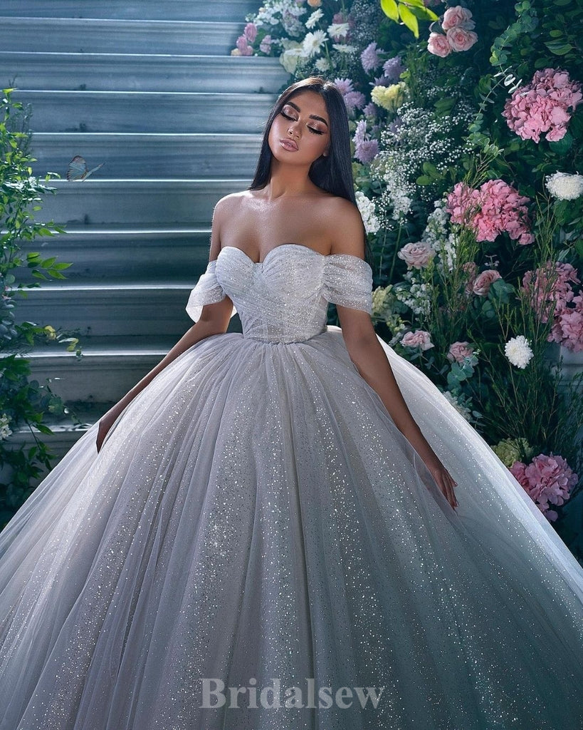 A-line Glitter Off Shoulder Gorgeous Vintage Dream Beach Long Wedding Dresses, Bridal Gown WD520