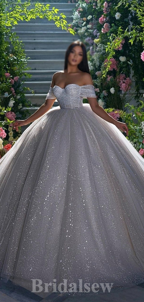 A-line Glitter Off Shoulder Gorgeous Vintage Dream Beach Long Wedding Dresses, Bridal Gown WD520