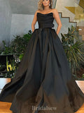 A-line Gorgeous Satin Black Fashion Stylish Long Women Evening Prom Dresses PD704