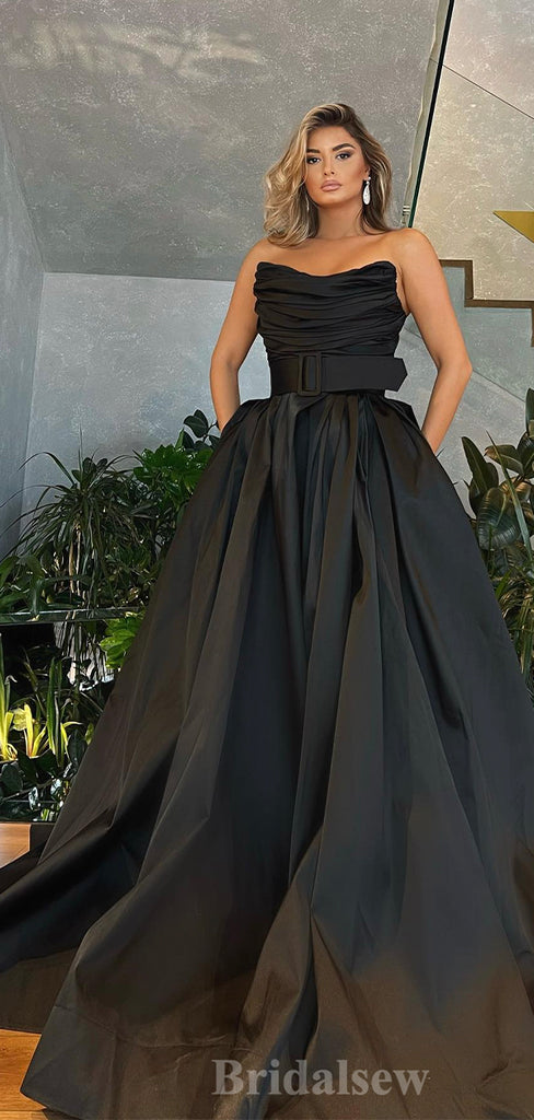 A-line Gorgeous Satin Black Fashion Stylish Long Women Evening Prom Dresses PD704