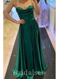A-line Green Satin Spaghetti Straps Popular Elegant Long Women Evening Prom Dresses PD869