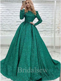 A-line Green Sequin Sparkly Black Girls Slay Long Sleeves Women Long Evening Prom Dresses PD584