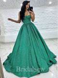 A-line Green Sequin Sparkly Black Girls Slay Modest Women Long Evening Prom Dresses PD582