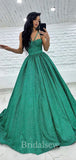 A-line Green Sequin Sparkly Black Girls Slay Modest Women Long Evening Prom Dresses PD582