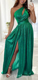 A-line Green Sequin Sparkly One Shoulder Party Long Women Evening Prom Dresses PD761