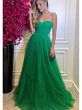 A-line Green Tulle Deep Strapless Fashion Elegant Long Women Evening Prom Dresses PD906
