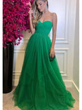 A-line Green Tulle Deep Strapless Fashion Elegant Long Women Evening Prom Dresses PD906