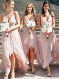 A-line High Low Halter Chiffon Cheap Fashion Bridesmaid Dresses BD031