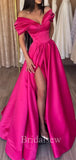 A-line Hot Pink Off the Shoulder Women Satin Elegant Formal Evening Long Prom Dresses PD551
