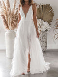 A-line Lace Beach Country Vintage Unique Wedding Dresses Online WD062