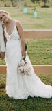 A-line Lace Beach Spaghetti Straps Garden Wedding Dresses, Bridal Gowns WD117