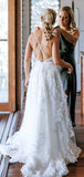 A-line Lace Beach Spaghetti Straps Garden Wedding Dresses, Bridal Gowns WD117