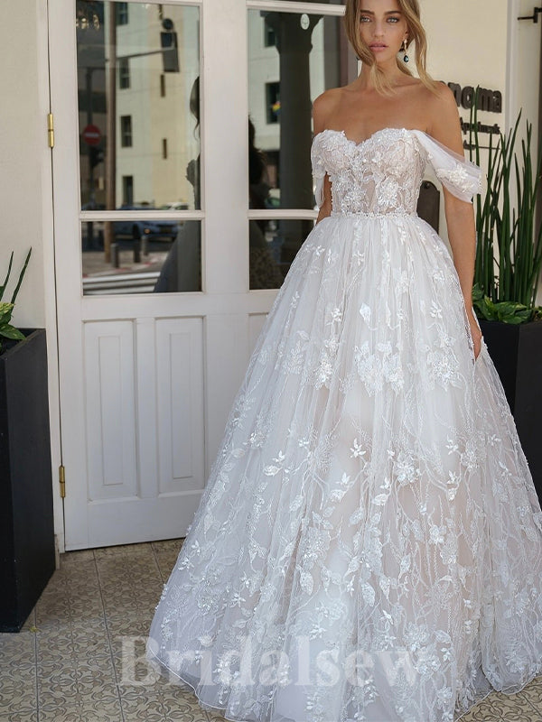 A-line Lace Best Vintage Off the Shoulder Luxurious Long Romantic Glit bridalsew A-line Lace Best Vintage Off the Shoulder Luxurious Long Romantic Glit bridalsew