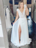 A-line Lace Cap Sleeves Luxurious Classic Beach Vintage Long Wedding Dresses WD397