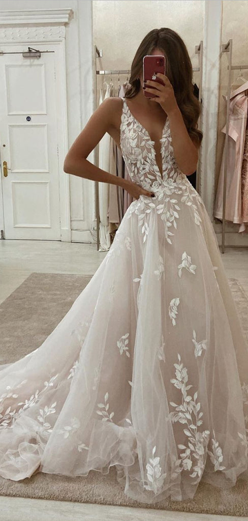 A-line Lace Dream Romantic Long Wedding Dresses WD013