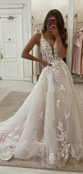 A-line Lace Dream Romantic Long Wedding Dresses WD013 – bridalsew