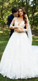A-line Lace Long Sleeves Elegant Vintage Dream Beach Long Wedding Dresses, Bridal Gown WD477
