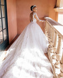 A-line Lace Long Sleeves Fairy Elegant Vintage Dream Beach Long Wedding Dresses, Bridal Gown WD475