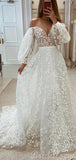 A-line Lace Long Sleeves Plus Size Vintage Garden Beach Long Wedding Dresses WD237