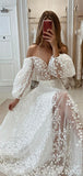 A-line Lace Long Sleeves Plus Size Vintage Garden Beach Long Wedding Dresses WD237