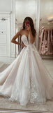 A-line Lace Popular Tulle Beach Unique Long Wedding Dresses WD012