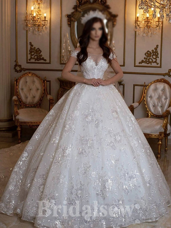 A-line Lace Princess Off Shoulder Gorgeous Vintage Dream Beach Long Wedding Dresses, Bridal Gown WD522
