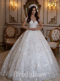 A-line Lace Princess Off Shoulder Gorgeous Vintage Dream Beach Long Wedding Dresses, Bridal Gown WD522