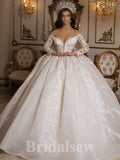 A-line Lace Princess Gorgeous Vintage Long Sleeves Beach Long Wedding Dresses, Bridal Gown WD521