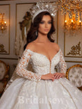 A-line Lace Princess Gorgeous Vintage Long Sleeves Beach Long Wedding Dresses, Bridal Gown WD521