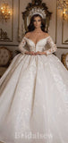 A-line Lace Princess Gorgeous Vintage Long Sleeves Beach Long Wedding Dresses, Bridal Gown WD521