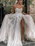 A-line Lace Strapless Custom Fairy Elegant Vintage Dream Beach Long Wedding Dresses, Bridal Gown WD476