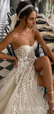 A-line Lace Strapless Custom Fairy Elegant Vintage Dream Beach Long Wedding Dresses, Bridal Gown WD476