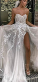 A-line Lace Strapless Custom Fairy Elegant Vintage Dream Beach Long Wedding Dresses, Bridal Gown WD476