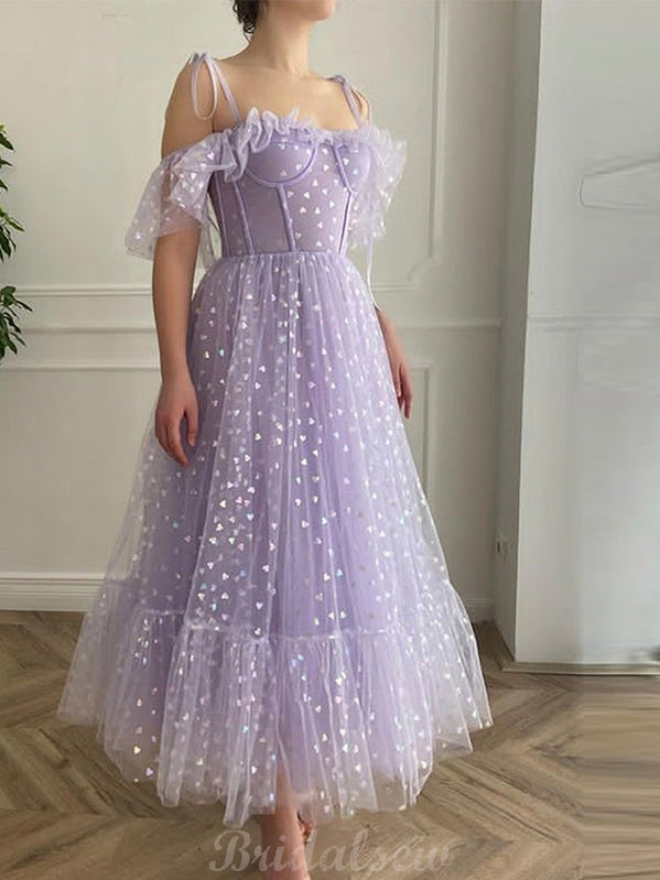 Purple Embroidery Lace & Tulle Off-the-shoulder Prom Dress Purple Embroidery Lace & Tulle Off-the-shoulder Prom Dress