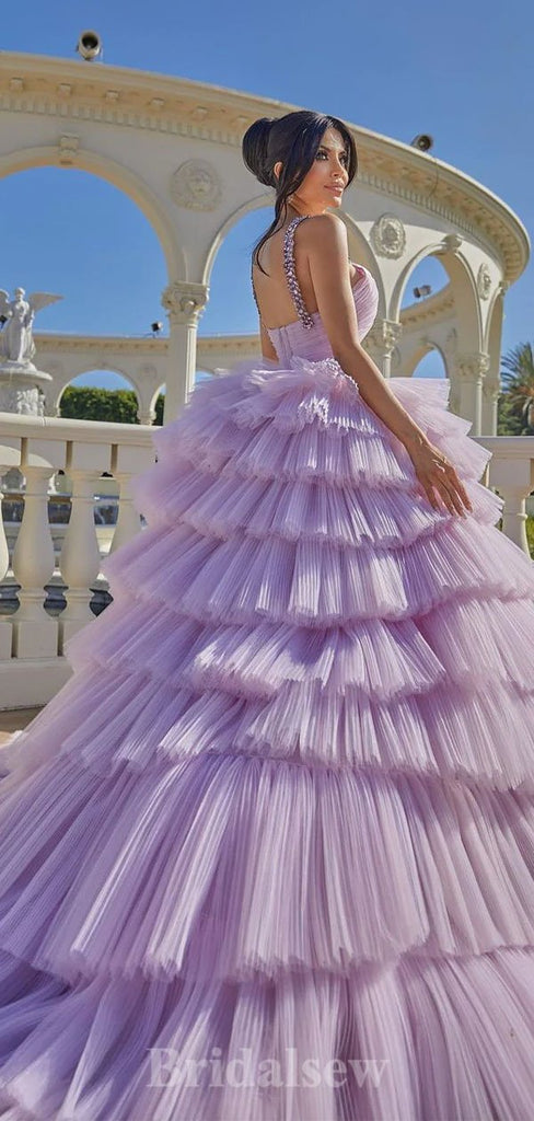 A-line Lilac Elegant Gorgeous Tulle Fashion Long Party Prom Dresses, Evening Gown PD1270
