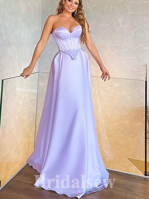 A-line Lilac Strapless Satin New Modest Long Elegant Stylish Prom Dresses PD1169